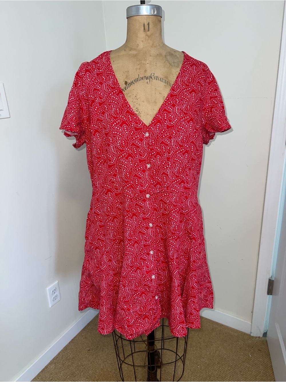 Universal Thread Red Heathered Top with Polka Trim